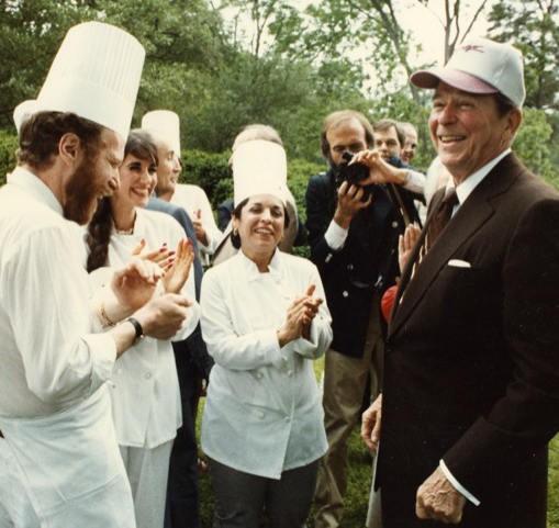 President Ronald Regan with Barbara Lazaroff and others at the president's 1983 Economic Summit in Williamsburg VA.